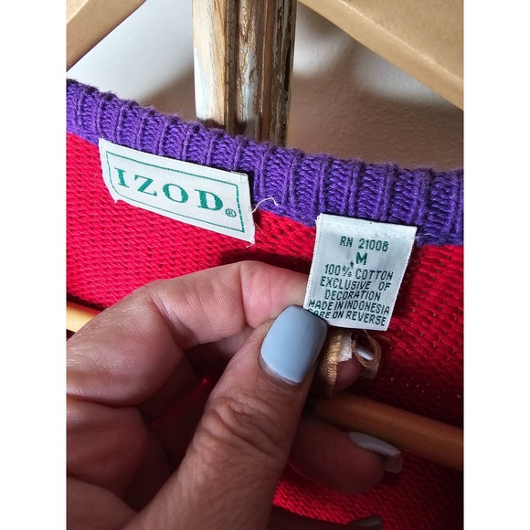 Vintage Red & Purple Button Up Cardigan with Patches Ladies size Medium - Picture 5 of 7